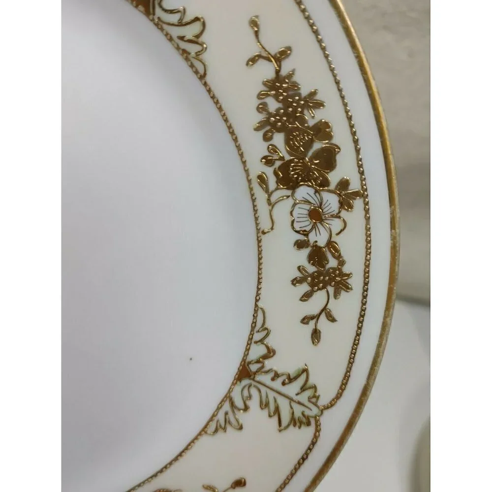 Nippon Ceramics White Round Shape Floral Gold Rim Hand Painted Salad Plate Three - Picture 5 of 8